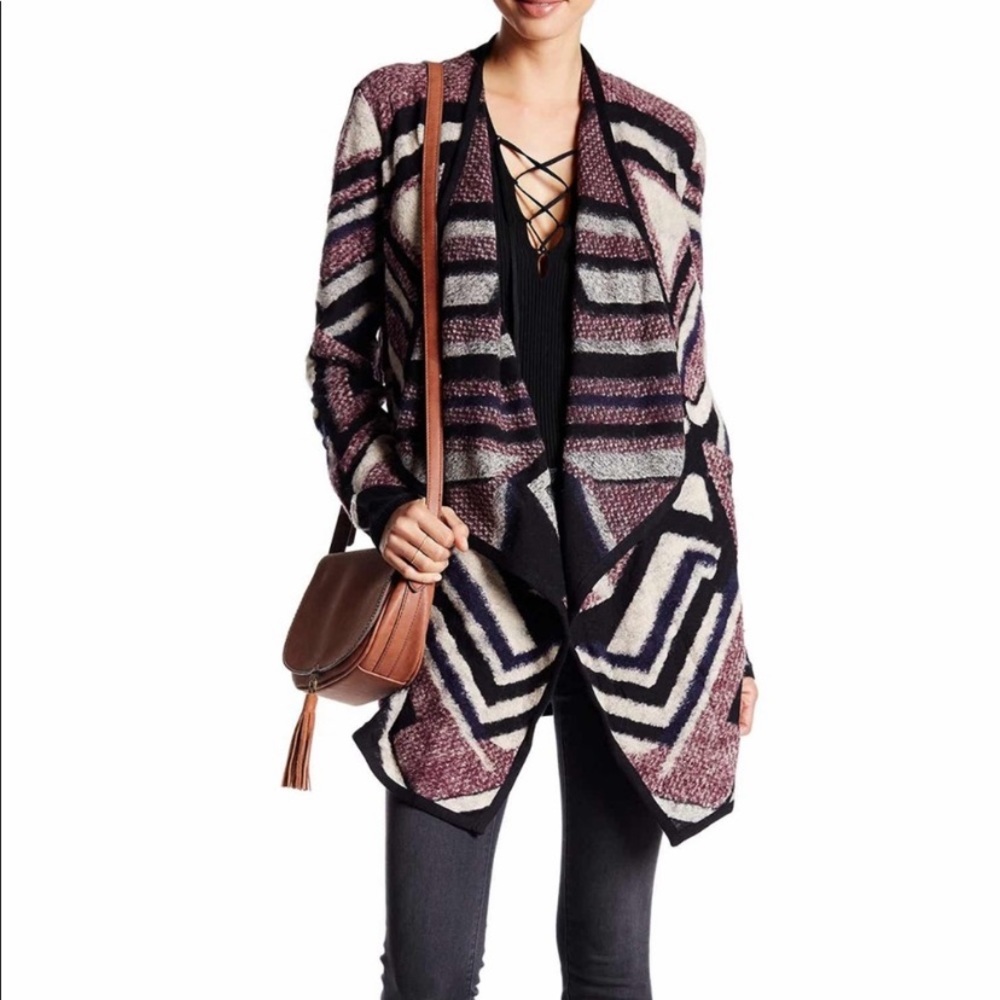 Lucky Brand Intarsia Knit Cardigan Multi Color